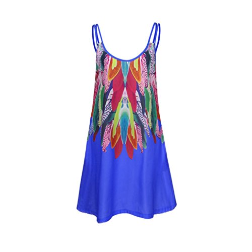 Overdose Minifalda De Swool Bohemio con Estampado Mujer Falda Gasa Sin Mangas Cuello En Pico Sneaky (L, Azul)