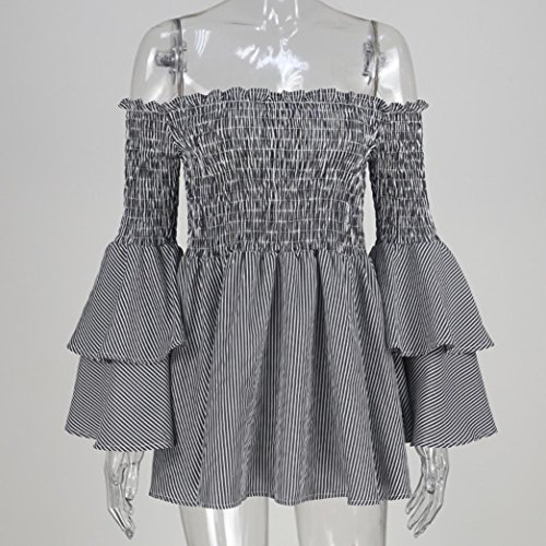 Overdose Vestido De Manga Larga Las Mujeres del Partido Ocasional La Raya Hombro SeñOras Slash Cuello Bohemio Flojo (XXXL, Negro)