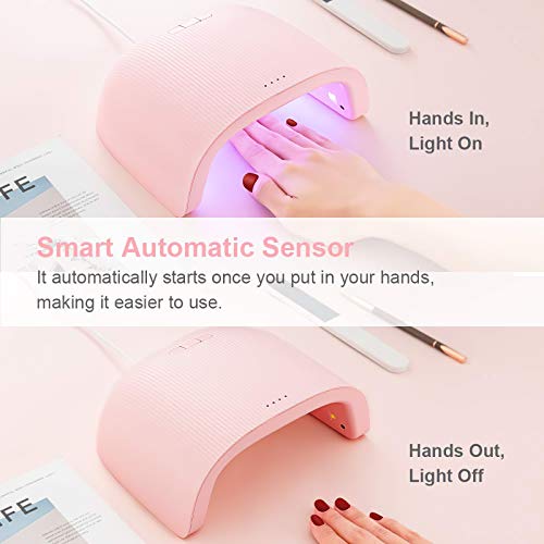 O'Vinna Lampara LED Uñas UV Manicura y Pedicura Profesional 48W con Sensor Automático, 3 Temporizadores de 30s/60s/90s, Secador para Todos los Esmaltes de Uñas, Rosa