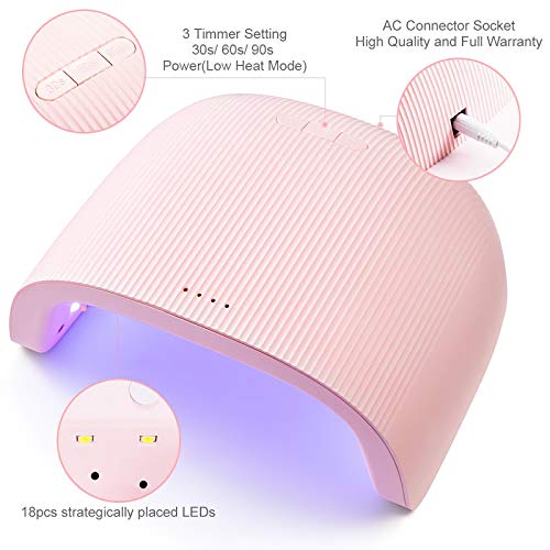 O'Vinna Lampara LED Uñas UV Manicura y Pedicura Profesional 48W con Sensor Automático, 3 Temporizadores de 30s/60s/90s, Secador para Todos los Esmaltes de Uñas, Rosa