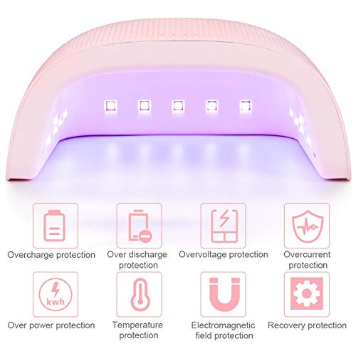 O'Vinna Lampara LED Uñas UV Manicura y Pedicura Profesional 48W con Sensor Automático, 3 Temporizadores de 30s/60s/90s, Secador para Todos los Esmaltes de Uñas, Rosa