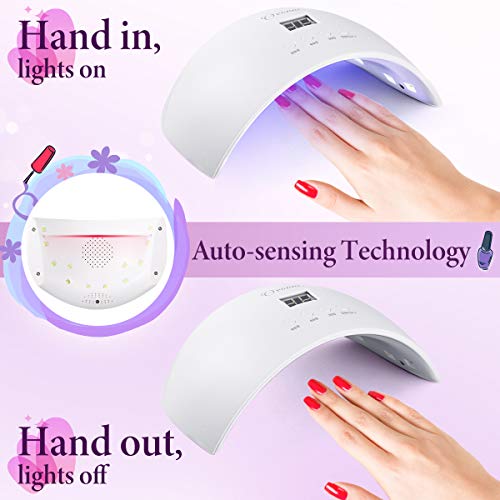 Ovonni 24W Secador de Uñas LED UV básico de, lámpara de esmalte de gel para uñas, herramienta de manicura con luz ultravioleta para curado de uñas, 4 ajustes de temporizador, pantalla LCD
