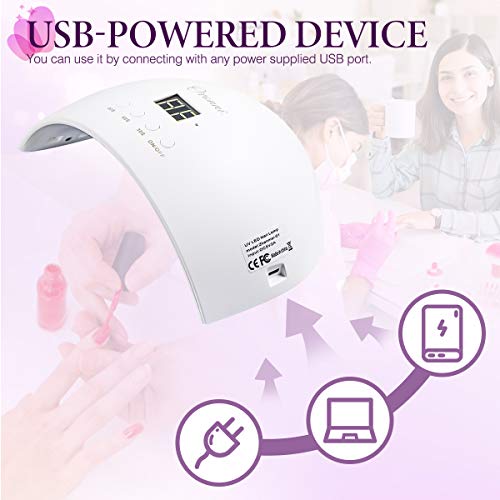 Ovonni 24W Secador de Uñas LED UV básico de, lámpara de esmalte de gel para uñas, herramienta de manicura con luz ultravioleta para curado de uñas, 4 ajustes de temporizador, pantalla LCD