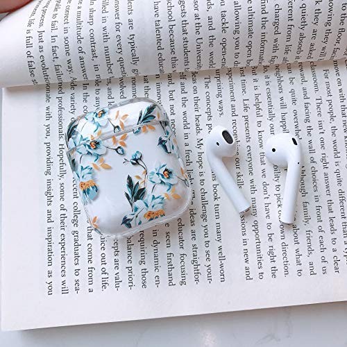 Ownest Compatible with AirPods Funda Case with Muchachas Lindo Claro Smooth PC Shockproof No Dust Cover Case for Airpods 2 &1,Cute for Airpods-Flores Azules