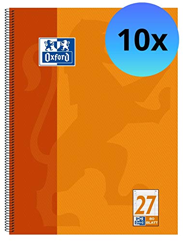 Oxford 100050360 - Bloc (A4+, con líneas, con recuadro, 4 taladros, micro perforado, 80 hojas, lote de 10 unidades)