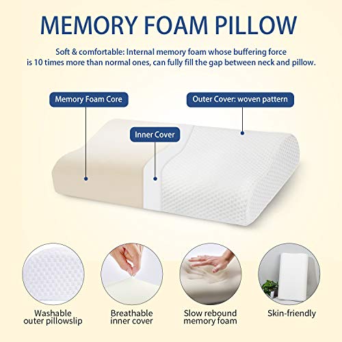Oxford Street Almohada Viscoelastica,3D Malla Memory Foam Almohada Ergonómica Almohada Cervical con Altura Ajustable,Ortopedica Diseño Terapéutico Reduce Dolores Cuello para Todos Durmientes [60×35CM]