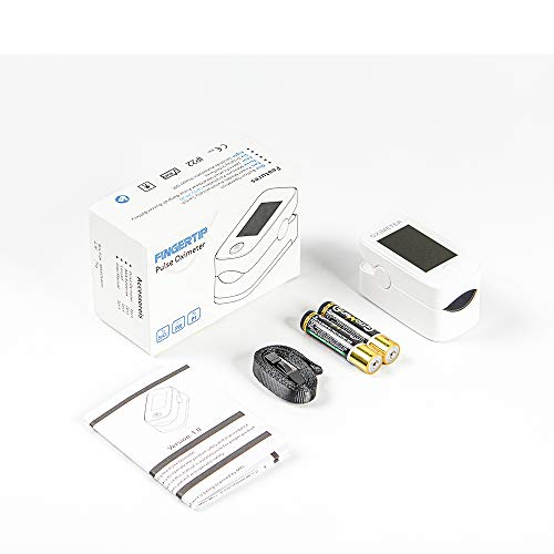 Oxímetro de pulso con punta de dedo Dericam, monitor de saturación de oxígeno en la sangre, medidor de oxígeno Spo2 y frecuencia cardíaca precisa, oxímetro con cordón y baterías, blanco