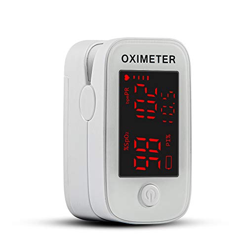 Oxímetro de pulso con punta de dedo Dericam, monitor de saturación de oxígeno en la sangre, medidor de oxígeno Spo2 y frecuencia cardíaca precisa, oxímetro con cordón y baterías, blanco