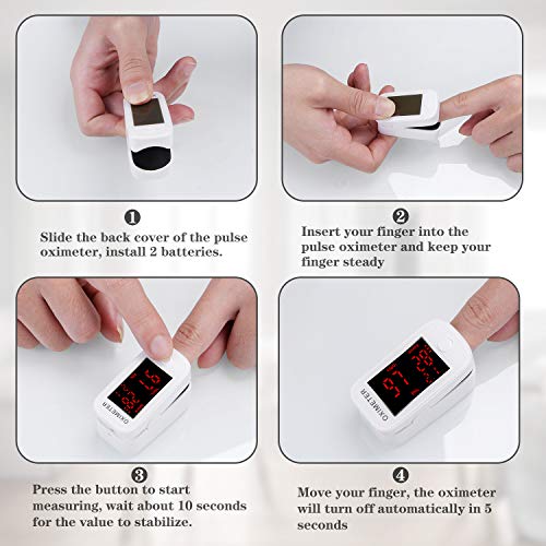 Oxímetro de pulso de dedo con pantalla LED, monitor de frecuencia cardíaca para el hogar y los deportes,monitor de saturación de oxígeno para adultos y niños （Blanco）