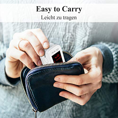 Oxímetro de pulso de dedo con pantalla LED, monitor de frecuencia cardíaca para el hogar y los deportes,monitor de saturación de oxígeno para adultos y niños （Blanco）