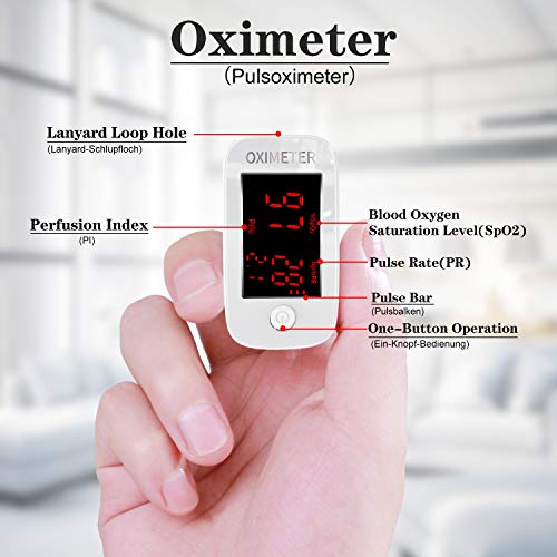 Oxímetro de pulso de dedo con pantalla LED, monitor de frecuencia cardíaca para el hogar y los deportes,monitor de saturación de oxígeno para adultos y niños （Blanco）