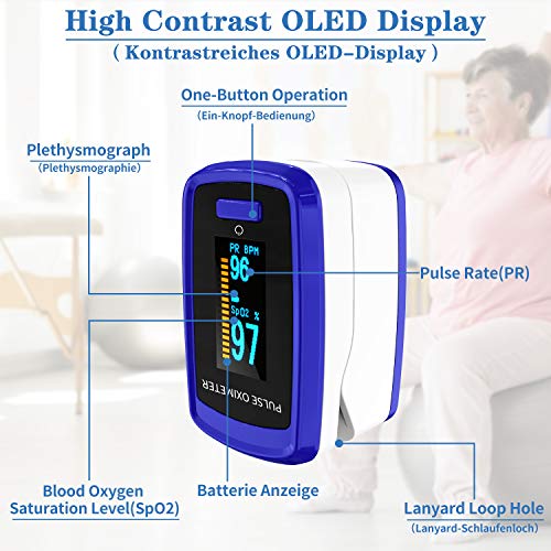 Oxímetro de pulso para dispositivo de medición de oxígeno del dedo, Pulse Oximetro el dispositivo de medición de dedo mide la frecuencia del pulso de saturación de oxígeno, oxímetro con pantalla OLED