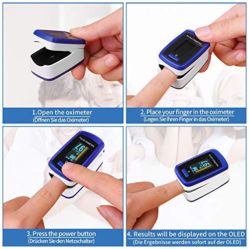 Oxímetro de pulso para dispositivo de medición de oxígeno del dedo, Pulse Oximetro el dispositivo de medición de dedo mide la frecuencia del pulso de saturación de oxígeno, oxímetro con pantalla OLED