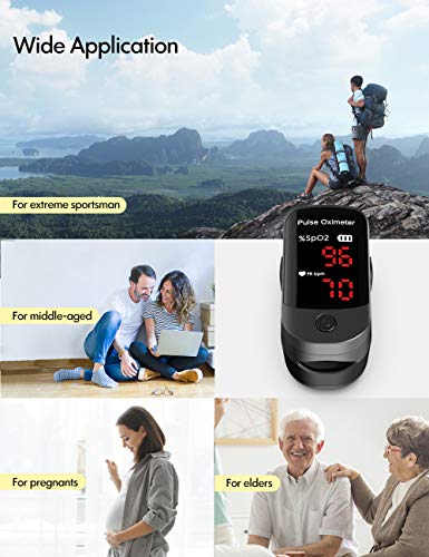 Oxímetro de Pulso, Pulsioxímetro de Dedo, Roffie Lector de Pulso Digital de Lectura Instantánea, Saturimetro de Dedo con Pantalla OLED Rotatorio Bicolor