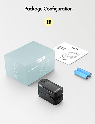 Oxímetro de Pulso, Pulsioxímetro de Dedo, Roffie Lector de Pulso Digital de Lectura Instantánea, Saturimetro de Dedo con Pantalla OLED Rotatorio Bicolor