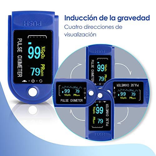 Oxímetro Dedo con Pantalla LCD Pulsioxímetro de Pulso para Medición de SpO2 con Alarma y 4 Direcciones Giratorias Certificado por CE para Adultos y Niños