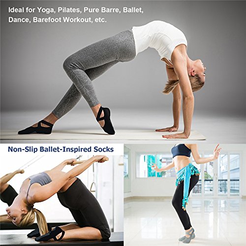Ozaiic Calcetines Pilates Yoga Antideslizantes, Utilizar para Barre, Yoga, Pilates, Fitness Antideslizantes Calcetines (Negro Gris, M（Mujer35-41)