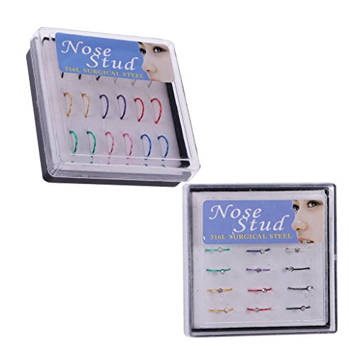 P Prettyia 18pcs Acero Falso Labio Nariz Hélice Cartílago Aro Anillo No Piercing