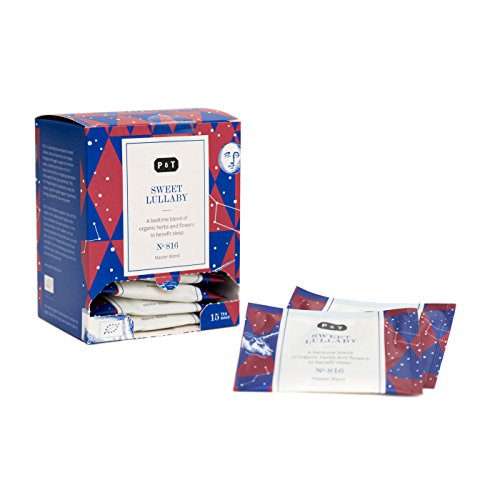 P & T Sweet Lullaby, Master Blend de Hierbas Orgánicas, Mezcla para Dormir de Hierbas y Frutas, Sin Cafeína, 15 Bolsitas de Té de Algodón (45g / 1,6oz)