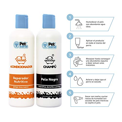 Pack Champu Perro Pelo Negro + Acondicionador suavizante intensificador de Color para Pelo Oscuro para Razas como Labrador Retriever, Boston Terrier, Pastor Belga, Schnauzer, Spincher
