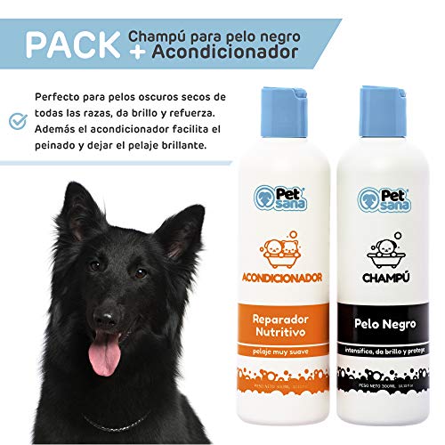 Pack Champu Perro Pelo Negro + Acondicionador suavizante intensificador de Color para Pelo Oscuro para Razas como Labrador Retriever, Boston Terrier, Pastor Belga, Schnauzer, Spincher