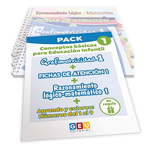 Pack Conceptos básicos Educación Infantil 1 | Editorial Geu | mejora la atención Grafomotricidad y preescritura | Desarrolla Razonamiento matemático (Niños de 3 a 5 años)