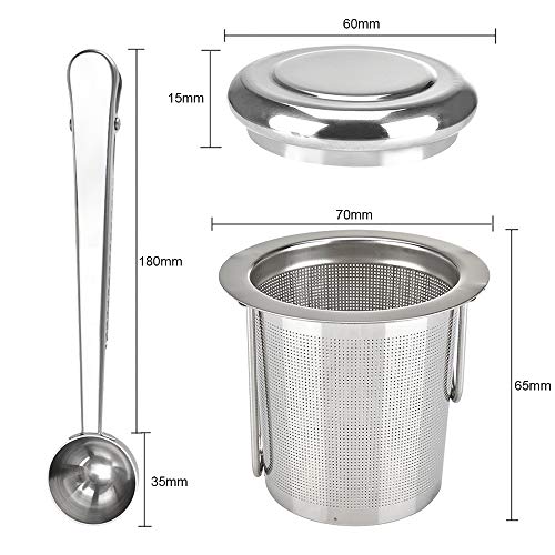Pack de 2 Infusor de Té en Acero Inoxidable Colador Filtro con Tapa y Asa para Tazas de Té Café Ollas Té a Granel Hojas de Té Sueltas, con Cucharada de Té y Bandejas de Goteo