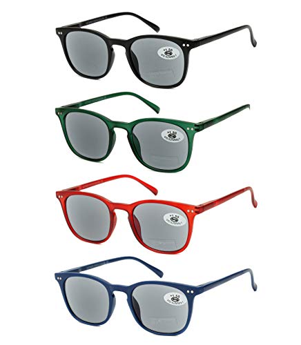 Pack de 4 Gafas de Lectura de Sol Vista Cansada Presbicia con Protección UV 100%, Graduadas Dioptrías +1.00 hasta +3.50, Montura de Pasta, Bisagras de Resorte, Unisex (+250 (836))