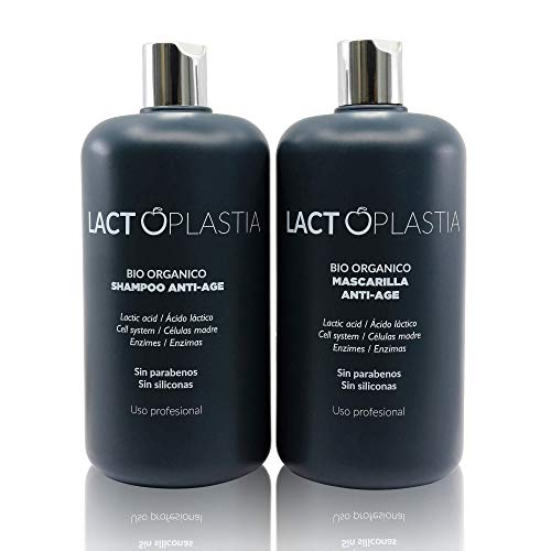 Pack Shampoo + Mascarilla Anti-Age para el Mantenimiento del Tratamiento de Alisado y Lactoplastia con Ácido Láctico, Células Madre y Enzimas Sin Parabenos y Sin Siliconas (1 litro)