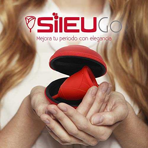 Pack Sileu Go: Copa menstrual Rose - Modelo de iniciación - Alternativa ecológica, natural a tampones y compresas - Talla S, Rojo, Flexibilidad Standard + Estuche de Flor Rojo