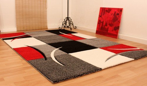 Paco Home Alfombra De Diseño Perfilado - A Cuadros En Rojo Negro, tamaño:160x230 cm
