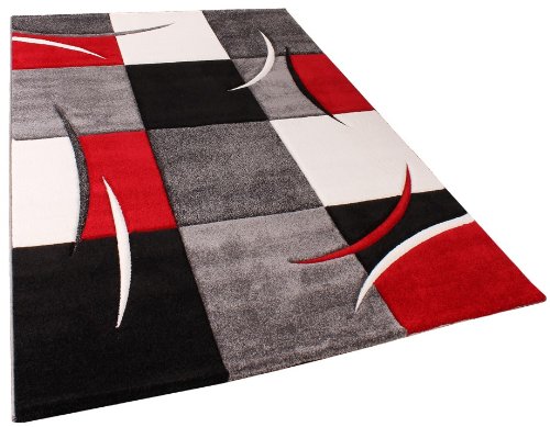 Paco Home Alfombra De Diseño Perfilado - A Cuadros En Rojo Negro, tamaño:160x230 cm