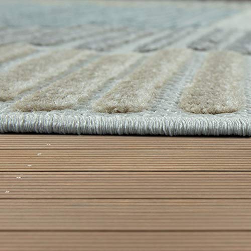 Paco Home Alfombra Interior Y Exterior, Terraza Y Balcón, Resistente A La Intemperie Motivo Geométrico Moderno, tamaño:80x150 cm, Color:Beisbolario