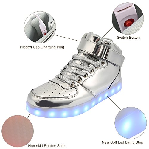 Padgene Unisex Zapatillas LED para Hombre Mujere con Luces (7 Colores) USB Carga Zapatos de Deporte