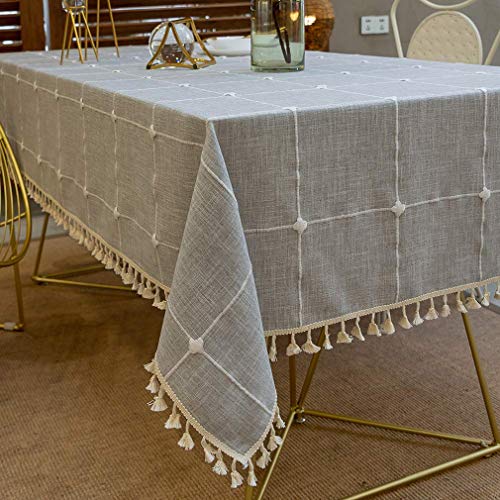 Pahajim Algodón Lino Paño de Mesa Cena Cubierta de Mesa Borla Mantel Anti-Manchas Servidor Decorativo a Prueba de Polvo para mesas rectangulares y ovaladas Lavable(Celosía Gris,140x260cm)