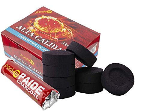 PAIDE - Discos de carbón para quemador, incienso, incensario, ahumar, shisha, hookah, narguile, cachimba (10 rollos, 100 unidades)