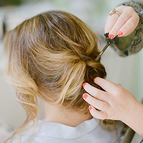 Palillos de bollos de bronce de metal con horquilla de diamante/flor de diamantes de imitación chinos/accesorios para el cabello del sector retro y palitos de pelo en forma de U- 4 piezas