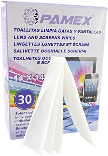 PAMEX - Toallitas Húmedas 60 Sobres Unidades Individuales - Limpia Pantallas Cristales Tablets Moviles Gafas Lentes