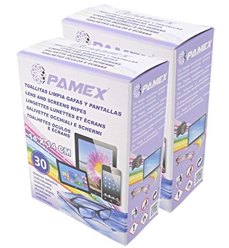 PAMEX - Toallitas Húmedas 60 Sobres Unidades Individuales - Limpia Pantallas Cristales Tablets Moviles Gafas Lentes