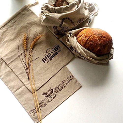 Pan bolsas de lino, 2 unidades, 30x40cm ideal para pan casero, sin blanquear, reutilizable,de almacenamiento de alimentos para Artisan pan – panadería y Baguette