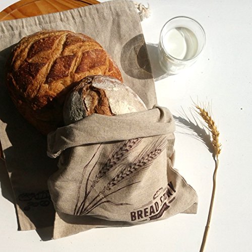 Pan bolsas de lino, 2 unidades, 30x40cm ideal para pan casero, sin blanquear, reutilizable,de almacenamiento de alimentos para Artisan pan – panadería y Baguette