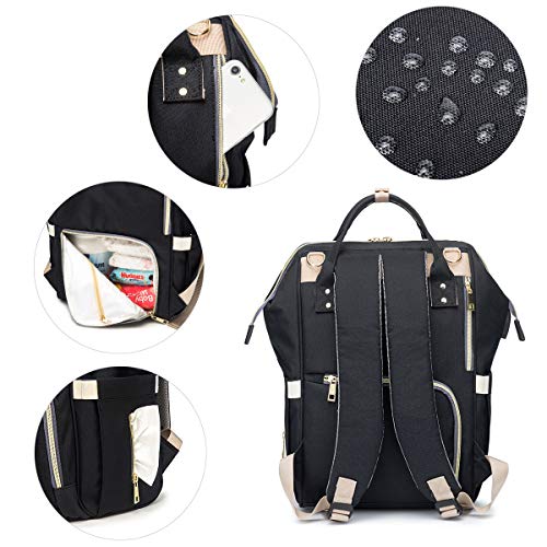 Pañal Bolso Mochila, Bolso de Viaje Gran Capacidad Impermeable Bolsos Cambiadores Multifunción para Cuidado de Bebé y Mamá viajes con Cambiador y Ganchos Carrito Bebé (negro2)