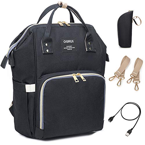 Pañal Bolso Mochila, Bolso de Viaje Gran Capacidad Impermeable Bolsos Cambiadores Multifunción para Cuidado de Bebé y Mamá viajes con Cambiador y Ganchos Carrito Bebé (negro2)