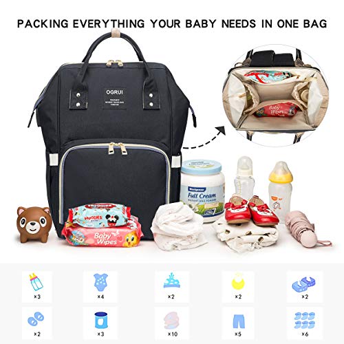 Pañal Bolso Mochila, Bolso de Viaje Gran Capacidad Impermeable Bolsos Cambiadores Multifunción para Cuidado de Bebé y Mamá viajes con Cambiador y Ganchos Carrito Bebé (negro2)