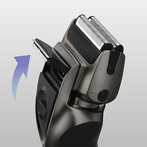 Panasonic ES-RW33-H503 - Afeitadora y recortadora para hombre (2 en 1, hojas precisión nanométrica, cabezal giratorio flexible, lavable, hojas dobles, luz de carga, funda de viaje) gris