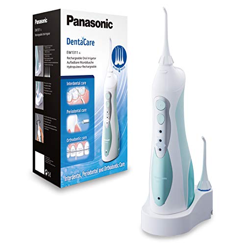 Panasonic EW1311G845 - Irrigador bucal eléctrico portátil de viaje con modo Air In, recargable, 3 modos de limpieza, 1.400 impulsos por minuto, 4x boquillas incluidas, color verde
