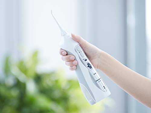 Panasonic EW1411H845 - Irrigador Bucal Eléctrico Portátil, Modo AIR IN (Burbujas de Agua), 3 Niveles de Potencia, Recargable, Inalámbrico, para Aparatos Dentales, Ligero, Blanco