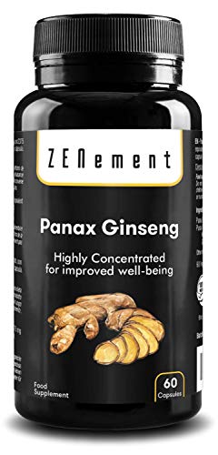 Panax Ginseng 2375mg, 50 mg de Ginsenósidos, 60 Cápsulas | Mejora la concentración, memoria y resistencia atlética | No GMO, 100% Natural | Zenement