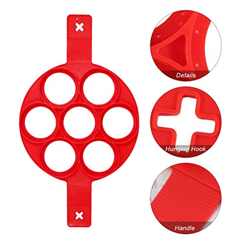 Pancake Moldes Silicona, 7 Ring Molde Formas, Molde de Frito Reutilizable Silicone Antiadherente Pancake Maker Anillo de huevo Hacer un Pastel Rápidamente
