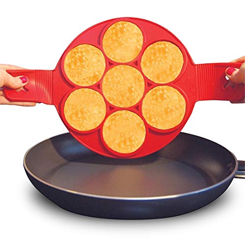 Pancake Moldes Silicona, 7 Ring Molde Formas, Molde de Frito Reutilizable Silicone Antiadherente Pancake Maker Anillo de huevo Hacer un Pastel Rápidamente